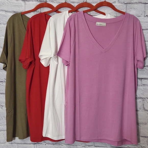 Plus Zenana Outfitters V- Neck Off White Short Sleeve Top Tee Plus Size - Picture 4 of 6